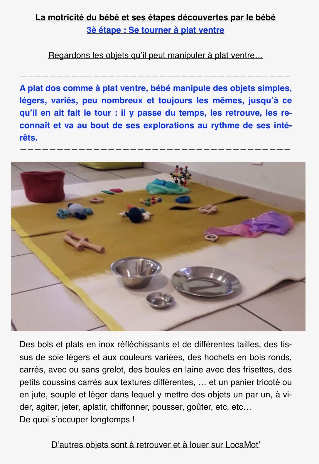 3è étape de motricité - Les objets